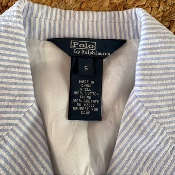 Kids Polo Ralph Lauren Seersucker Light Blue and White Striped Jacket - Picture 5 of 5